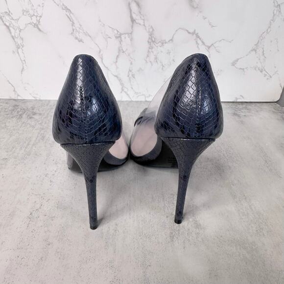 SCHUTZ Snake Print Heels WMNS US Sz 6B High Pumps Black/Transparent Pointed Toe - Picture 3 of 8